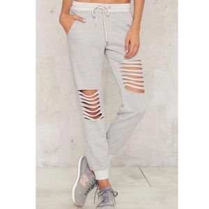 NWOT Black ripped sweats!